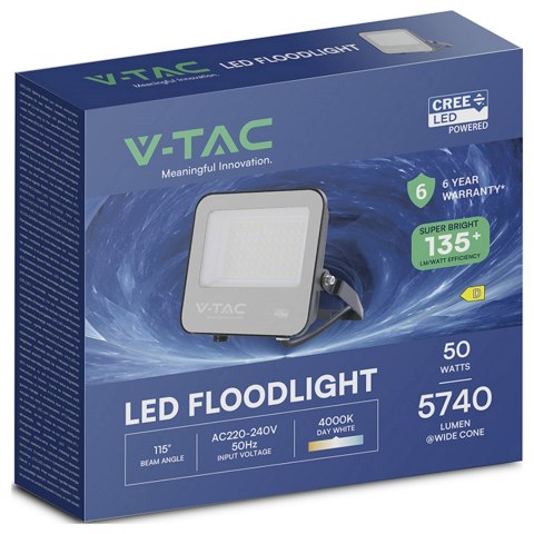 V-TAC Projektor LED V-TAC CREE CHIP 50W 135lm/W czarna obudowa IP65 VT-4455 4000K 6750lm 6 lat gwarancji