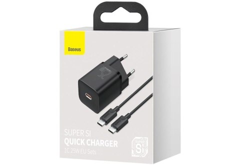 Baseus BASEUS ŁADOWARKA SIECIOWA Z KABLEM USB-C DO USB-C TZCCSUP-L01 SUPER SI 1C 25W CZARNA
