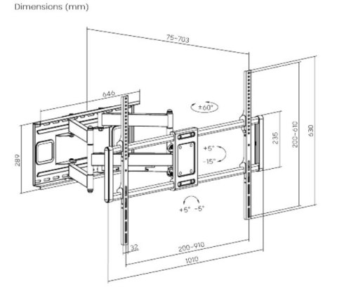 GEMBIRD GEMBIRD UCHWYT SUFITOWY DO TELEWIZORA Z PEŁNYM ZAKRESEM RUCHU (REGULOWANY), 60" - 120", DO 120 KG