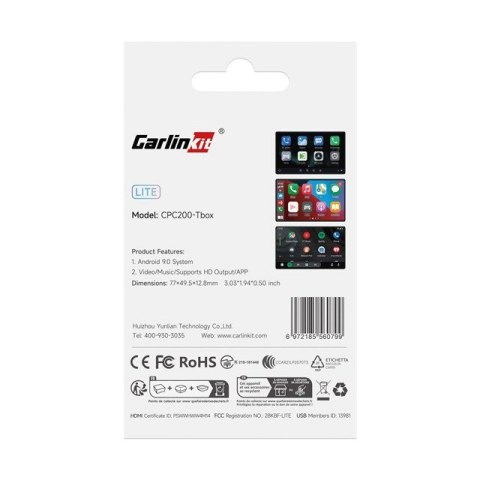CARLINKIT Carlinkit Adapter bezprzewodowy Lite S HDMI 4GB+32GB Android Auto/Carplay dla radioodtwarzaczy samochodowych czarny