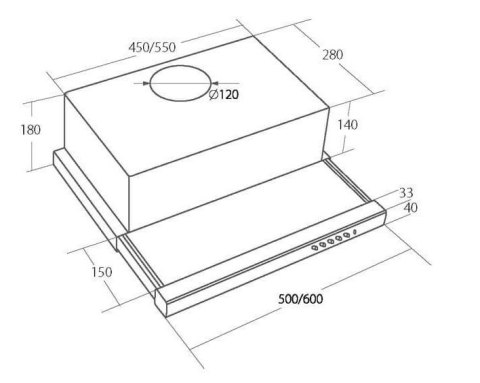 AKPO Okap podszafkowy teleskopowy AKPO WK-7 LIGHT 50 INOX (500mm; front stal nierdzewna) (WYPRZEDAŻ)