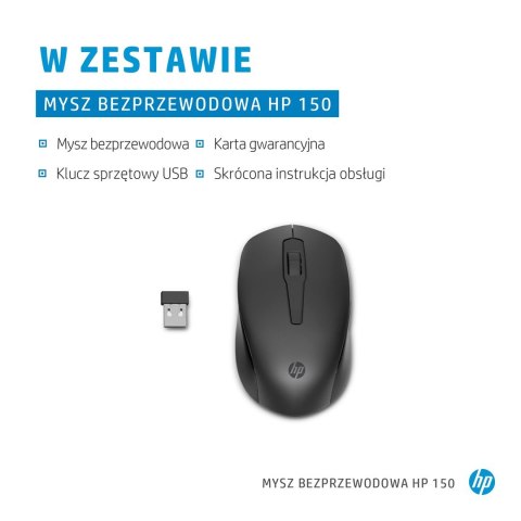 Hewlett-Packard Mysz HP 150 Wireless Mouse bezprzewodowa czarna 2S9L1AA