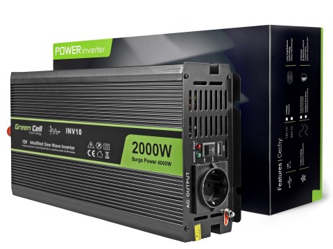 Green Cell GREEN CELL PRZETWORNICA INV10 12V-230V 2000W/4000W MODYFIKOWANA SINUSOIDA