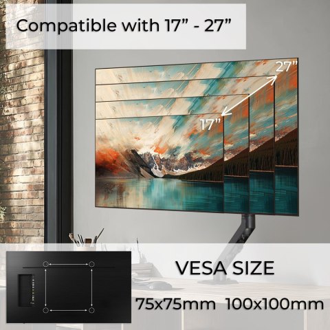 Maclean MACLEAN UCHWYT REGULOWANY DO MONITORA ZE SPRĘŻYNĄ GAZOWĄ MC-906