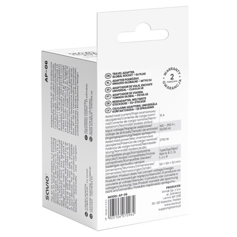 SAVIO SAVIO ADAPTER PODRÓŻNY GNIAZDO GLOBALNE - WTYK EU AP-06