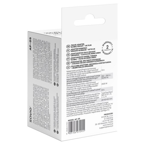 SAVIO SAVIO ADAPTER PODRÓŻNY GNIAZDO GLOBALNE - WTYK UK AP-05