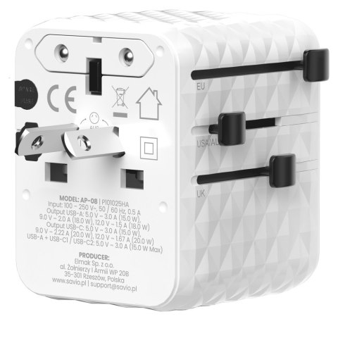 SAVIO SAVIO UNIWERSALNY ADAPTER PODRÓŻNY 20W AP-08