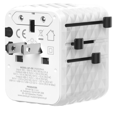 SAVIO SAVIO UNIWERSALNY ADAPTER PODRÓŻNY 20W AP-08