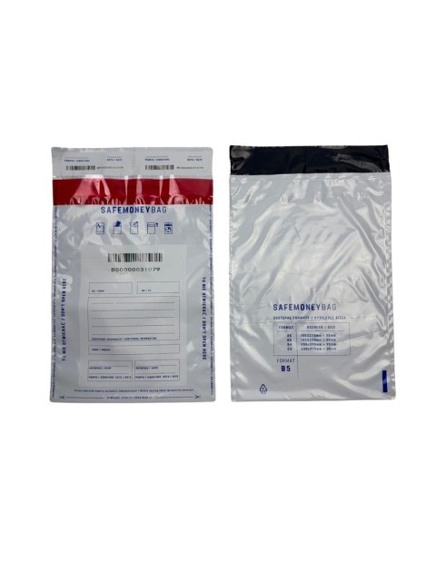 SAFEMONEYBAG Koperty bezpiecznie depozytowe transparent B5 190mmx260mm+35mm 100 szt w opakowaniu SAFEMONEYBAG Koperty bezpiecznie depozytowe transparent B5 190mmx260mm+35mm 100 szt w opakowaniu
