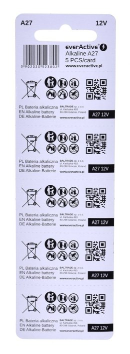 EverActive EVERACTIVE BATERIE ALKALICZNE 27A 12V, BLISTER 5 SZT. 27A5BL