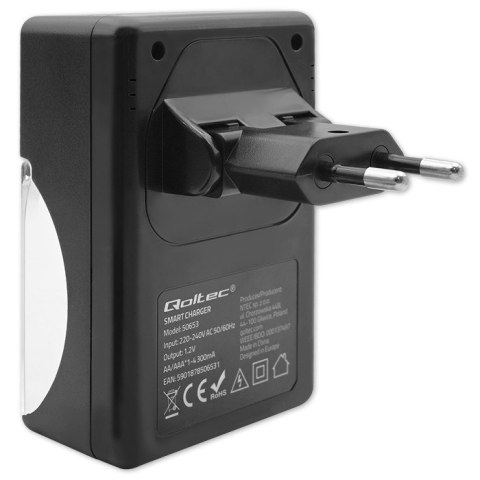 QOLTEC ŁADOWARKA DO AKUMULATORKÓW NI-MH TYPU R03/AAA R06/AA | 300MA QOLTEC ŁADOWARKA DO AKUMULATORKÓW NI-MH TYPU R03/AAA R06/AA | 300MA