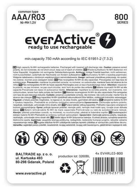 Zestaw akumulatorków everActive EVHRL03-800 (800mAh ; Ni-MH LSD) Zestaw akumulatorków everActive EVHRL03-800 (800mAh ; Ni-MH LSD)