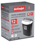 Activejet Niszczarka Activejet ASH-1201D, P-3, 25 l, ścinki 5x38 mm, 12 kartek, czarno-srebrna.