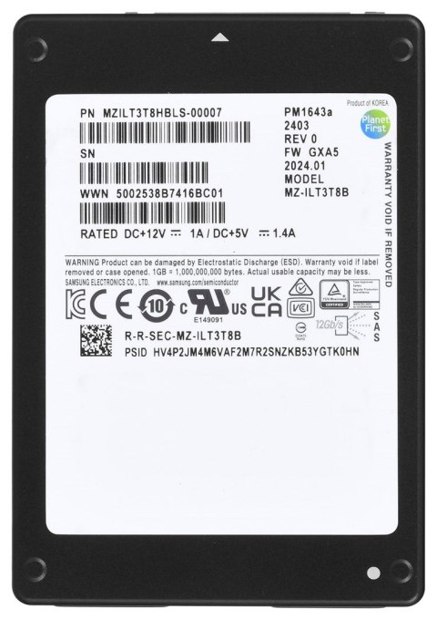 Dysk SSD Samsung PM1643a 3.84TB 2.5" SAS 12Gb/s MZILT3T8HBLS-00007 (DWPD 1)