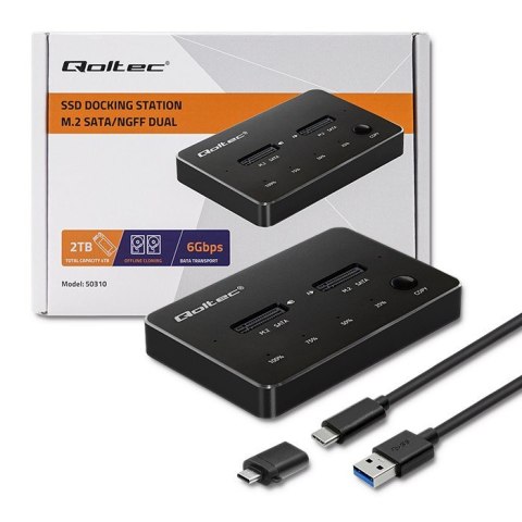 QOLTEC STACJA DOKUJĄCA DYSKÓW 2X SSD M.2 SATA | NGFF | USB TYP C QOLTEC STACJA DOKUJĄCA DYSKÓW 2X SSD M.2 SATA | NGFF | USB TYP C