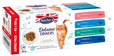 Butcher's Delicious Dinners Cat jumbo pack mix smaków dania z rybą w galaretce karma dla kota 40 x 100g Butcher's Delicious Dinners Cat jumbo pack mix smaków dania z rybą w galaretce karma dla kota 40 x 100g
