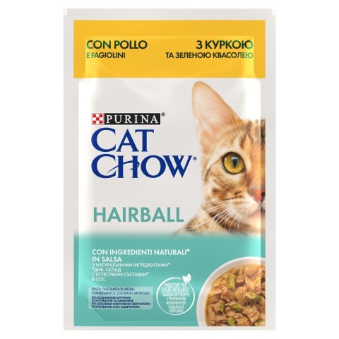 Purina Cat Chow Hairball z kurczakiem i zieloną fasolką w sosie - mokra karma dla kota - 85 g Purina Cat Chow Hairball z kurczakiem i zieloną fasolką w sosie - mokra karma dla kota - 85 g