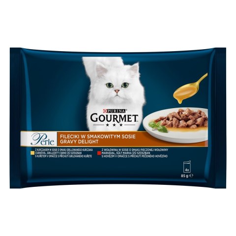 GOURMET Perle Gravy Delight Fileciki w smakowitym sosie - wołowina i kurczak - 4x85g GOURMET Perle Gravy Delight Fileciki w smakowitym sosie - wołowina i kurczak - 4x85g