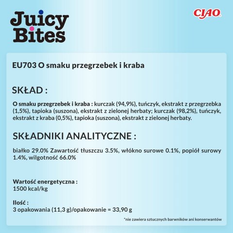 INABA Juicy Bites O smaku przegrzebków i kraba - przysmak dla kota - 3x11,3 g INABA Juicy Bites O smaku przegrzebków i kraba - przysmak dla kota - 3x11,3 g