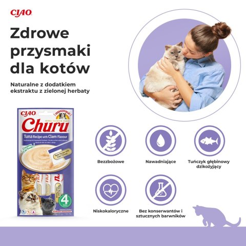 INABA CAT CHURU TUNA WITH CLAM FLAVOUR 4x14g (56g) INABA CAT CHURU TUNA WITH CLAM FLAVOUR 4x14g (56g)