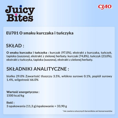 INABA CAT JUICY BITES kurczak i tunczyk - przysmak dla kota 3 x 11 g INABA CAT JUICY BITES kurczak i tunczyk - przysmak dla kota 3 x 11 g