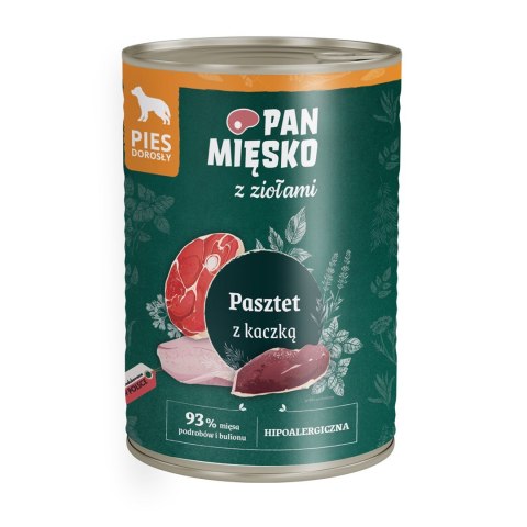Pan Mięsko z Ziołami Pasztet z kaczką (dorosły) - karma mokra dla psów - 400g Pan Mięsko z Ziołami Pasztet z kaczką (dorosły) - karma mokra dla psów - 400g