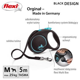 Flexi Smycz flexi automatyczna Black Design M taśma 5 m - dla psa do 25 kg, kolor niebieski