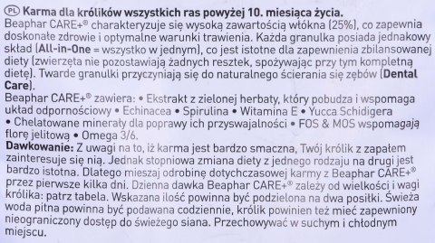 BEAPHAR Care+ Rabbit - karma dla królików - 1,5 kg BEAPHAR Care+ Rabbit - karma dla królików - 1,5 kg