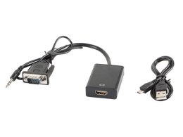 Lanberg Adapter Lanberg AD-0021-BK (D-Sub (VGA), Mini Jack M - HDMI F; 0,20m; kolor czarny)