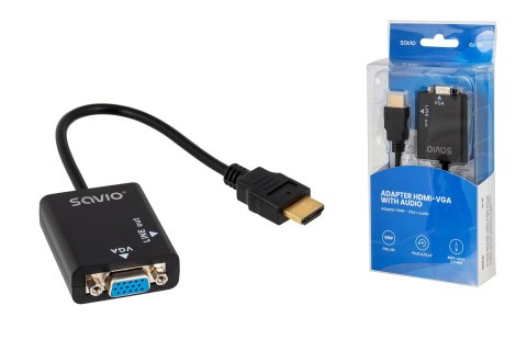 Adapter SAVIO cl-23 (HDMI M - D-Sub (VGA) F; 0,20m; kolor czarny) Adapter SAVIO cl-23 (HDMI M - D-Sub (VGA) F; 0,20m; kolor czarny)