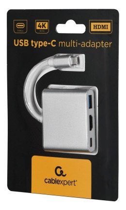 GEMBIRD GEMBIRD GEMBIRD MULTI ADAPTER USB TYP-C (M) -> USB TYP-C; USB 3.0; HDMI SREBRNY