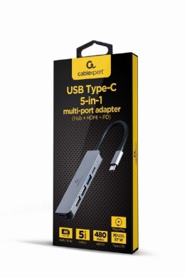 GEMBIRD GEMBIRD MULTI ADAPTER USB TYP-C 5W1 (HUB + HDMI + PD) SREBRNY