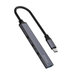 SAVIO SAVIO HUB USB-C - 3 X USB-A 2.0, 1 X USB-A 3.0, SZARY, AK-71