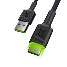 Green Cell GREEN CELL KABEL KABGC13 GC RAY USB - USB-C 200CM, ZIELONY LED, SZYBKIE ŁADOWANIE ULTRA CHARGE, QC 3.0