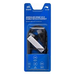 SAVIO SAVIO KABEL HDMI V2.0 KĄTOWY 4K OFC CZARNY, ZŁOTE KOŃCÓWKI, ETHERNET/3D 1,5M CL-108