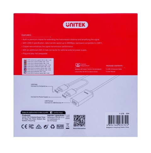 UNITEK WZMACNIACZ SYGNAŁU USB 2.0, 10M, PREMIUM UNITEK WZMACNIACZ SYGNAŁU USB 2.0, 10M, PREMIUM