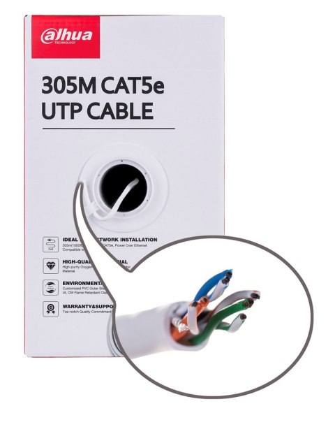 Kabel sieciowy DAHUA drut, 100% miedź PFM920I-5EUN (UTP; 305m; kat. 5e;) Kabel sieciowy DAHUA drut, 100% miedź PFM920I-5EUN (UTP; 305m; kat. 5e;)